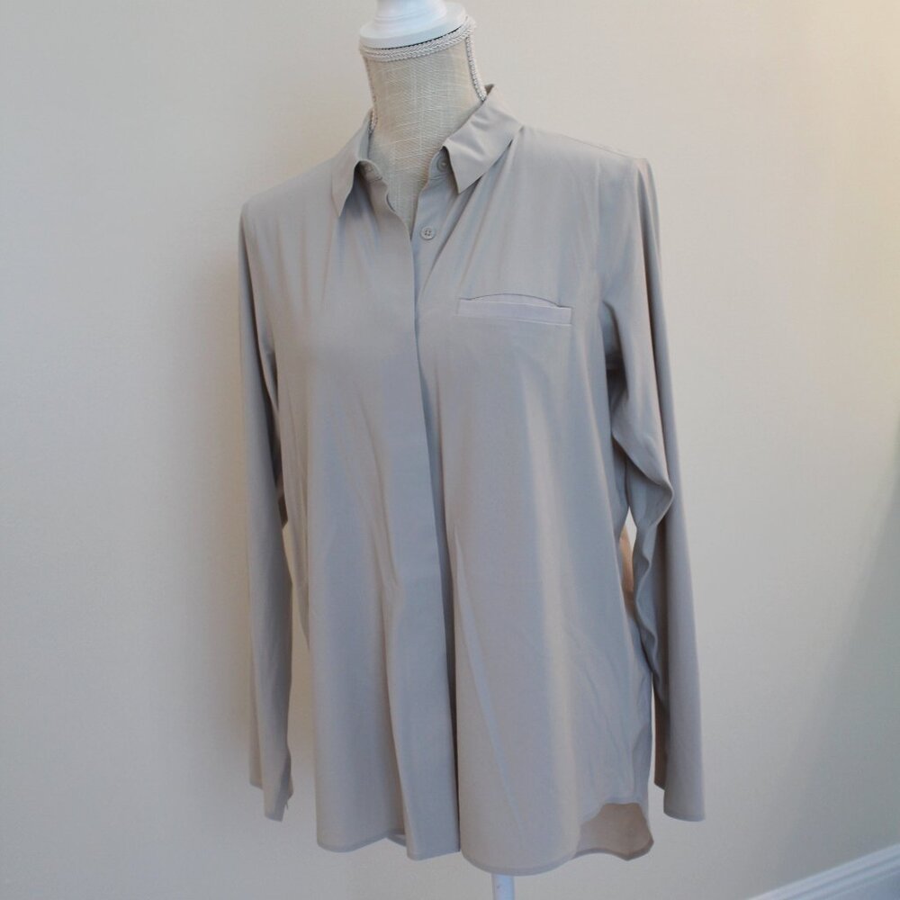 Athleta Light Taupe Long-Sleeve Collared Blouse